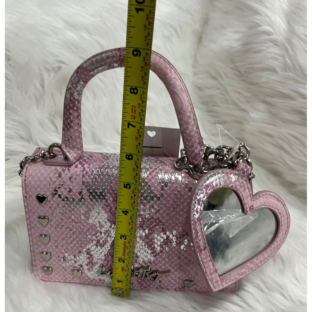 Luv Betsey by Betsey Johnson Pink Snakeskin Crossbody Handbag Heart Mirror NWT